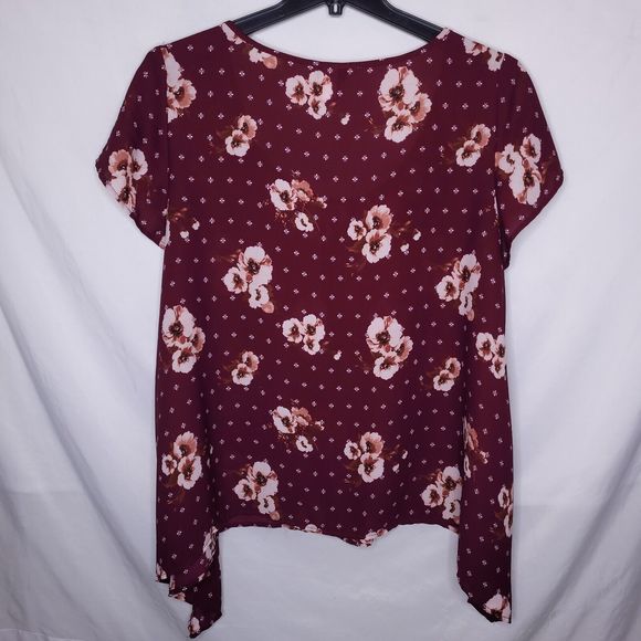 Torrid Blouse Womens 1X Burgundy Floral Print Chiffon - Picture 5 of 10